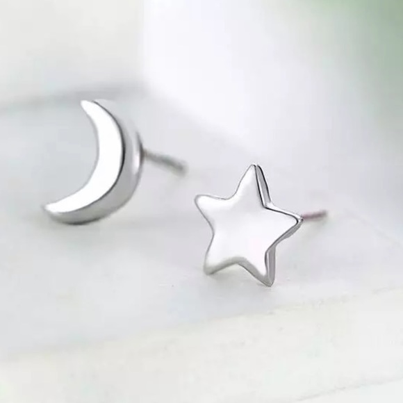 Jewelry - Sterling Silver 925 Star Moon Stud Earrings